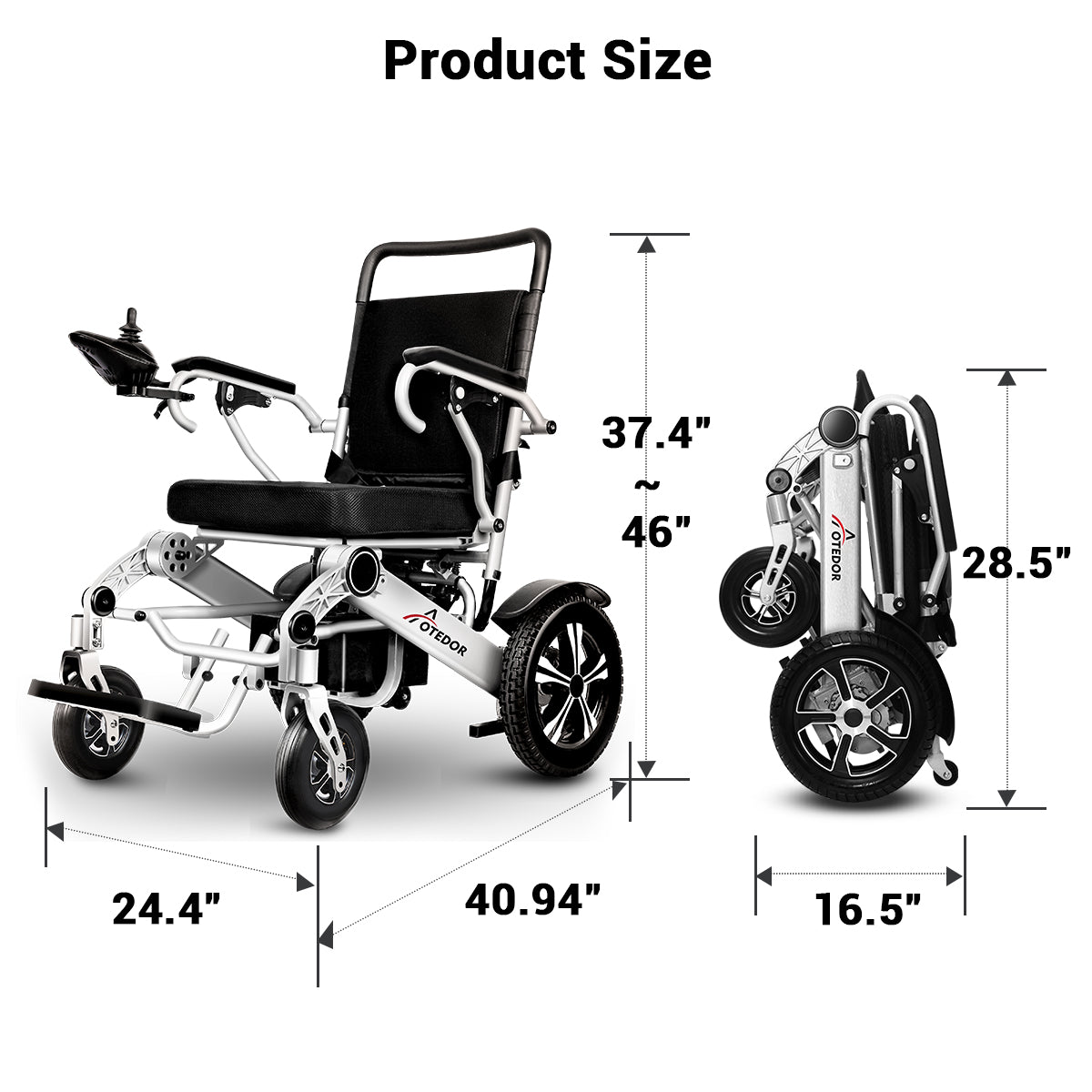 Aotedor Foldable Lightweight Electric Wheelchair for Adults, 25 Miles Motorized Wheelchair for Travel,Silver