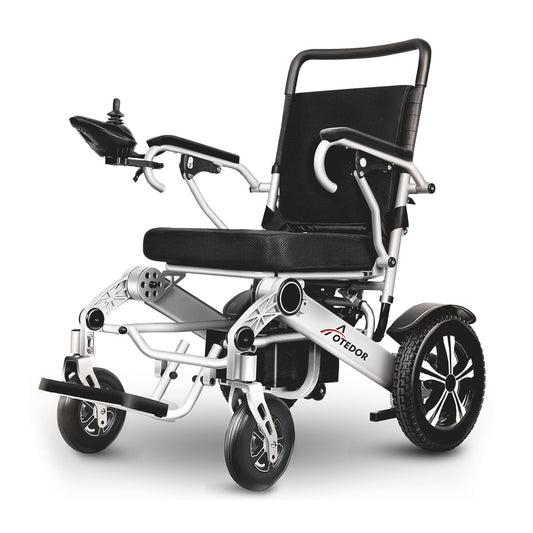 Aotedor Foldable Lightweight Electric Wheelchair for Adults, 25 Miles Motorized Wheelchair for Travel,Silver